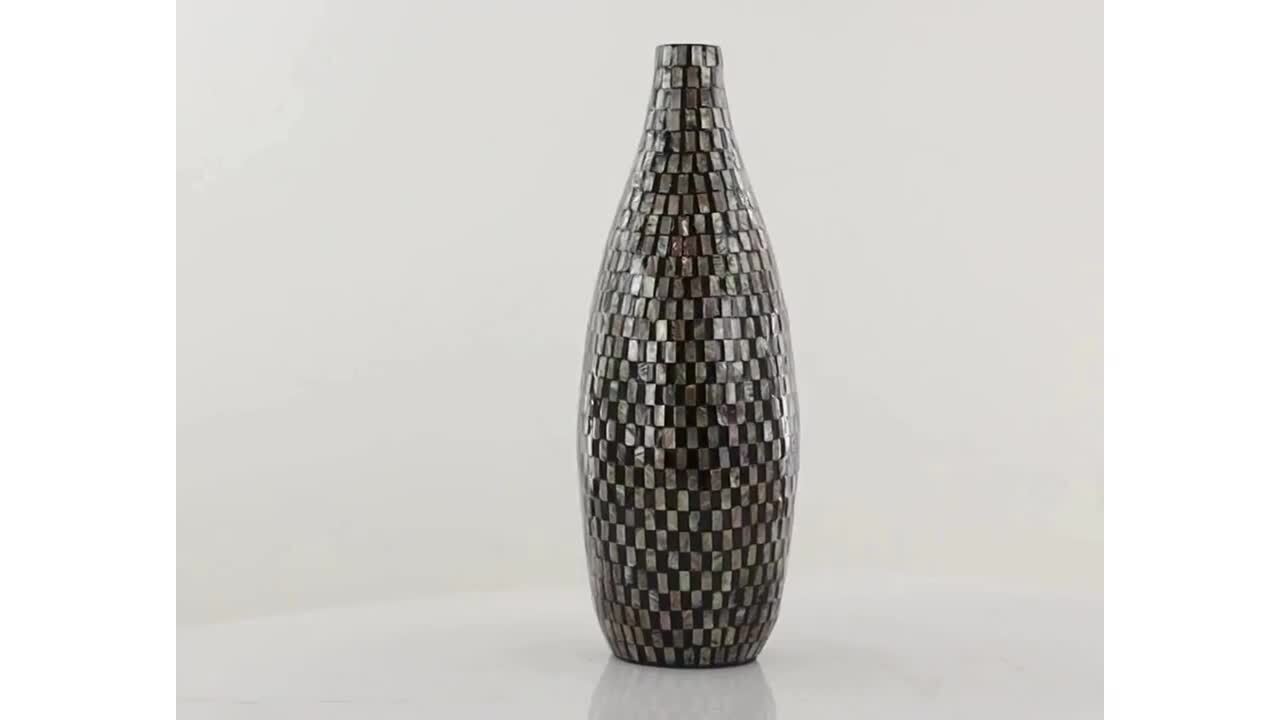 22 in Black/Gray Shell Mosaic and Bamboo online Eclectic Decorative Pot Vase