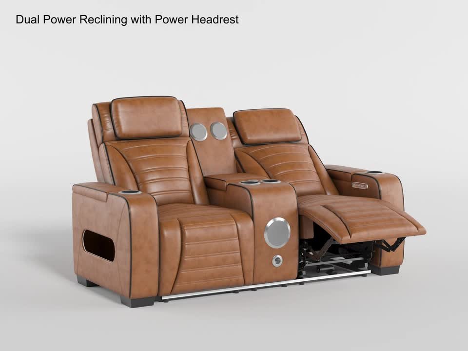 Lazzara Bedos 73 in. W Gray Top Grain Leather 2-Seater Power