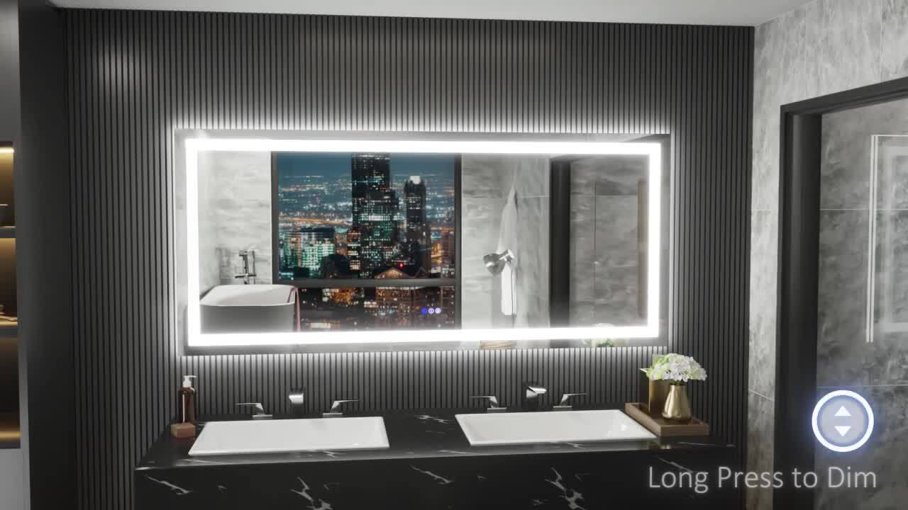 Klajowp 72 in. W x 32 in. H Large Rectangular Frameless Anti-Fog LED Light Wall Mounted Bathroom Vanity Mirror in White
