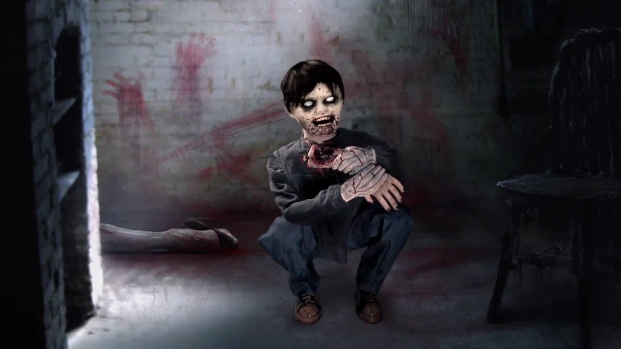 Haunted Hill Farm - 31 in. Limb Eating Zombie Boy by Tekky, Indoor or Covered Outdoor Premium Halloween Animatronic