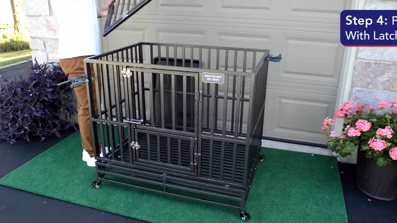 42 in. Heavy Duty Black Metal Dog Kennels and Crates for Large Dogs