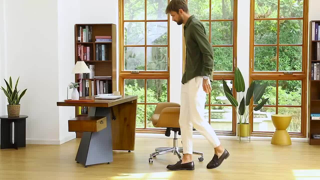 Glitzhome Camel Brown Mid-Century Modern Leatherette Gaslift