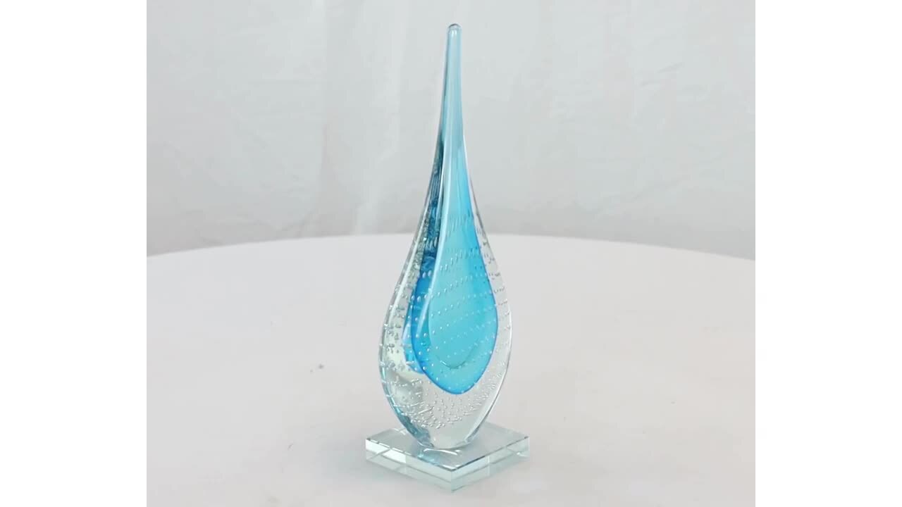 Litton Lane Blue Glass Teardrop Abstract Sculpture with