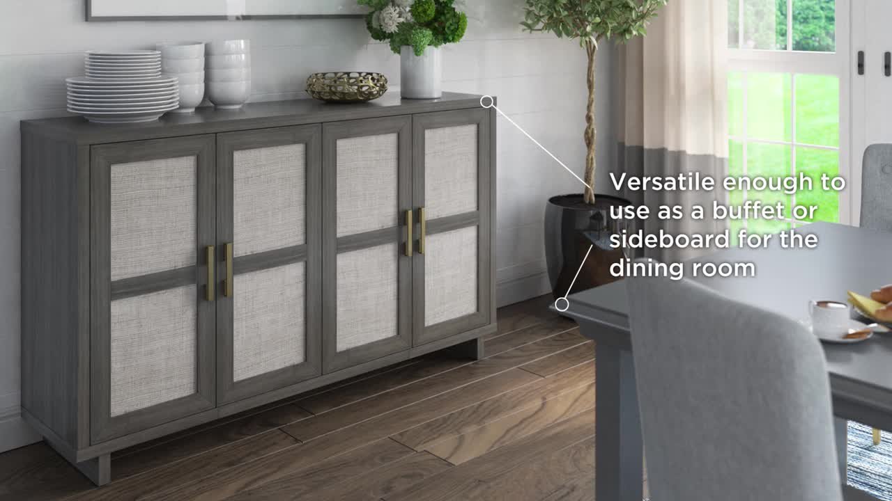Twin Star Home Crete Oak MDF 59.5 in. Coastal Sideboard with Linen