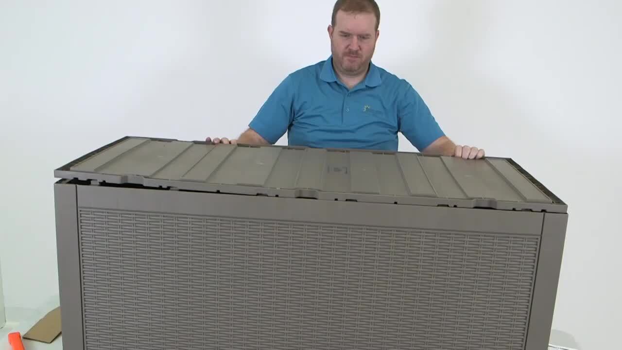 Sunnydaze Faux Rattan 100 Gal. Phantom Gray Deck Box with Sunnydaze Faux Rattan 100 Gal. Phantom Gray Deck Box with