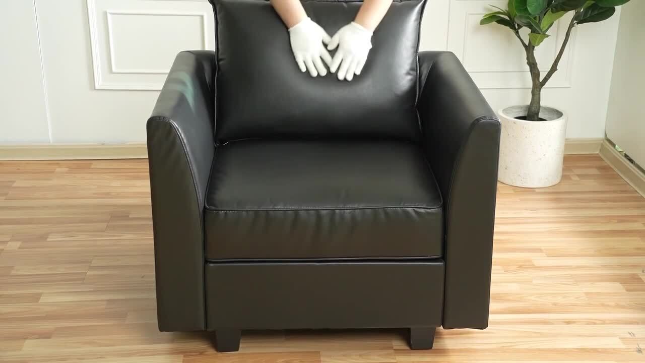 Naomi Home Elizabeth Modern DIY Collection Color Black Fabric Air Leather Style Sofa with Double Ottoman