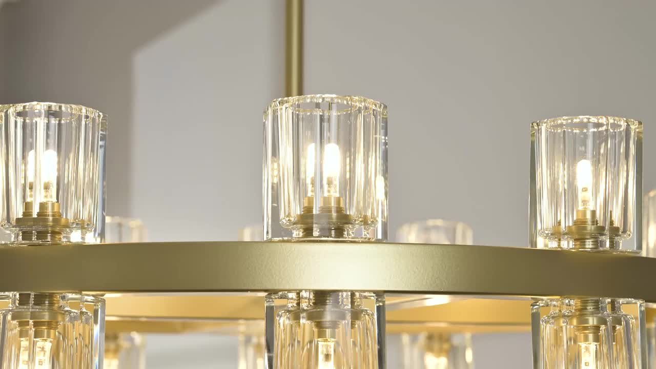 ZHLWIN Home Light 24 Lights Gold Wagon Wheel Chandelier with Round