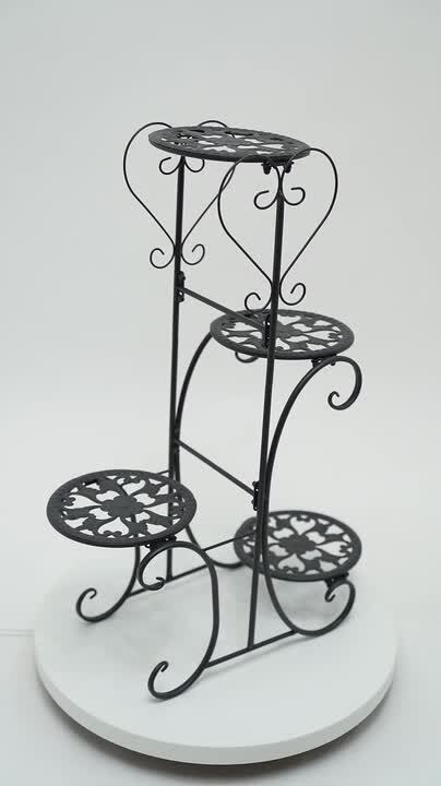 YIYIBYUS 32.3 in. Tall Indoor/Outdoor Black Metal Plant Stand (4