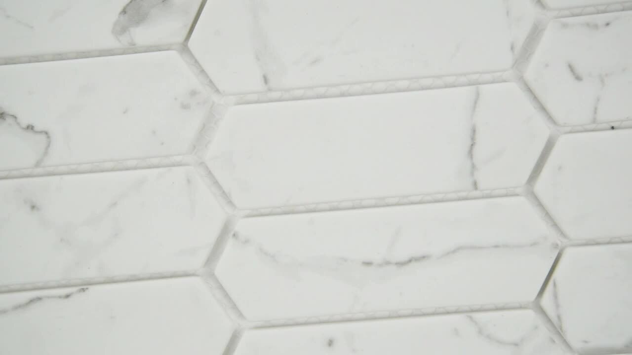 Statuario Celano Picket 9.84 in. x 14.13 in. Matte Glass Mesh-Mounted Mosaic Tile (0.97 sq. ft./Each)