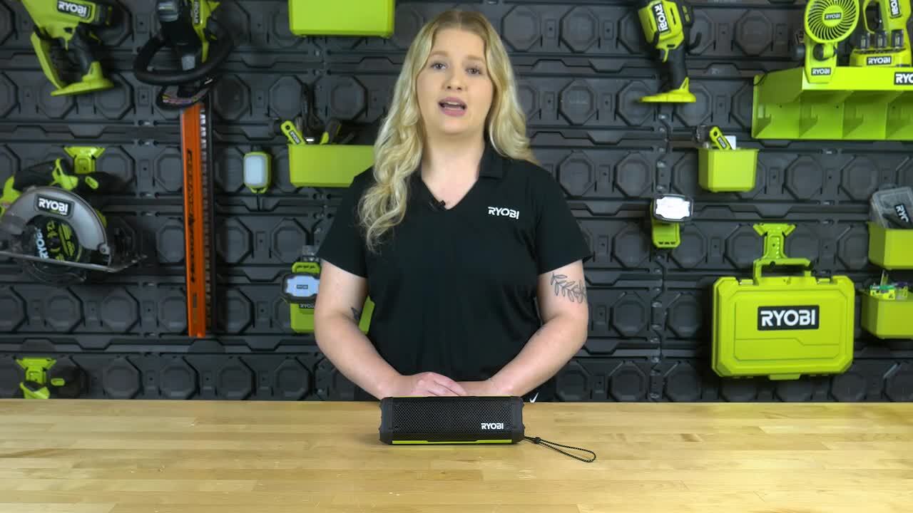 RYOBI USB Lithium Cordless Bluetooth Charging Speaker Kit with 2.0 Ah Battery and Charging Cable