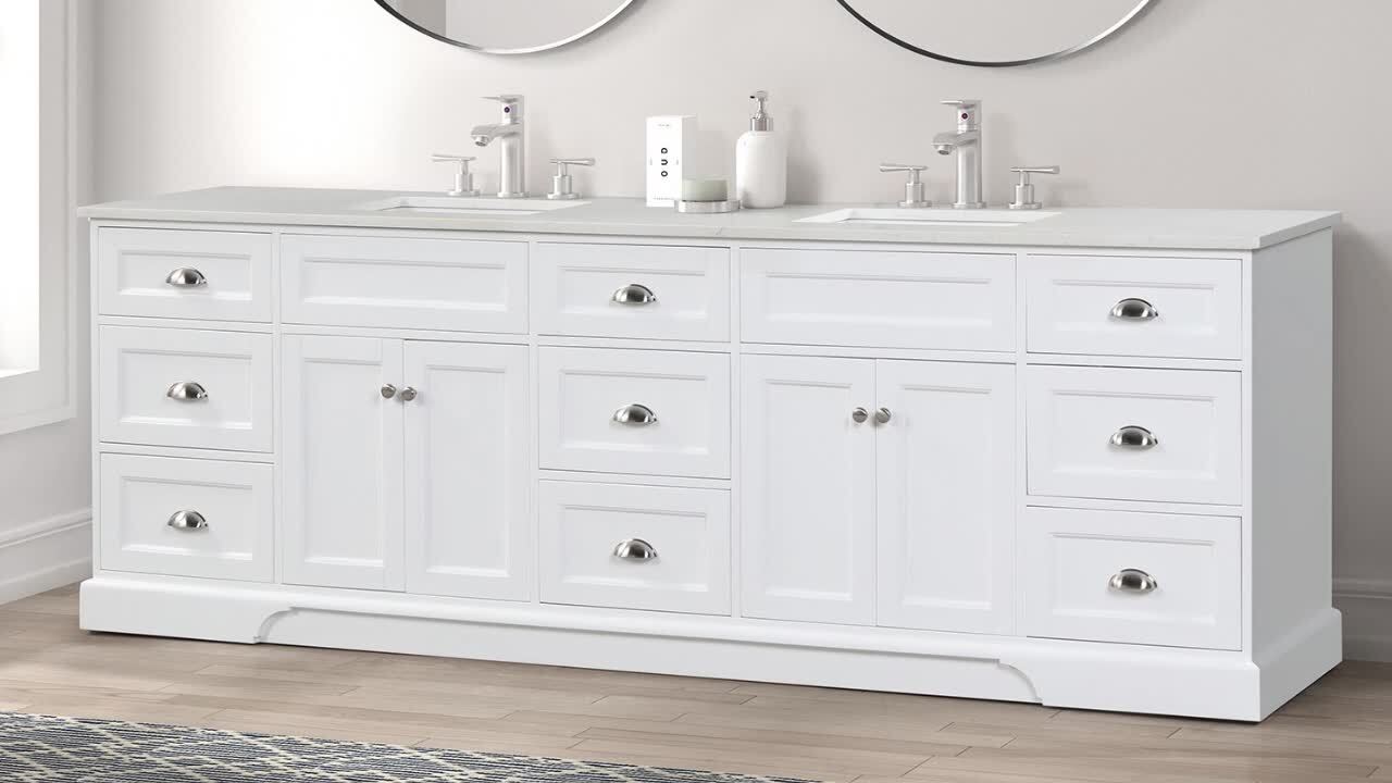 Epic 96 in. W x 22 in. D x 34 in. H Double Bathroom Vanity in Blue with White Quartz Top with White Sinks