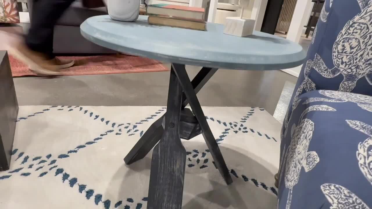 Linon Home Decor Marlin 22 Coastal Blue Round Wood End Table