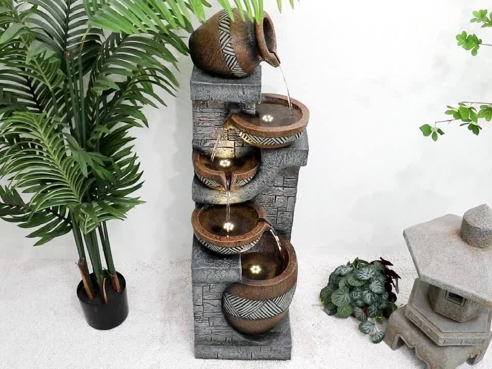 monadecor Rustic 42. 5in. H Polyresin 5-Bowl Tiered Fountain with