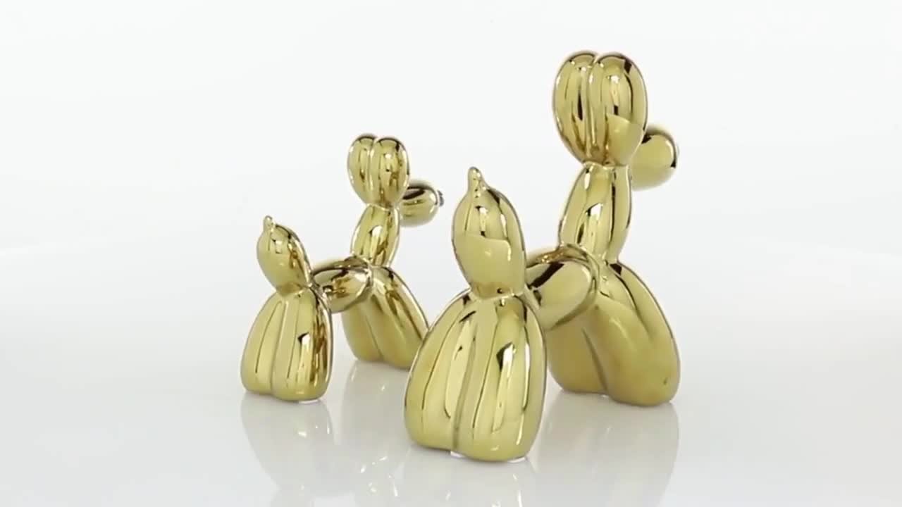Litton Lane Gold Ceramic Balloon Dog Sculpture (Set of 2) 22434
