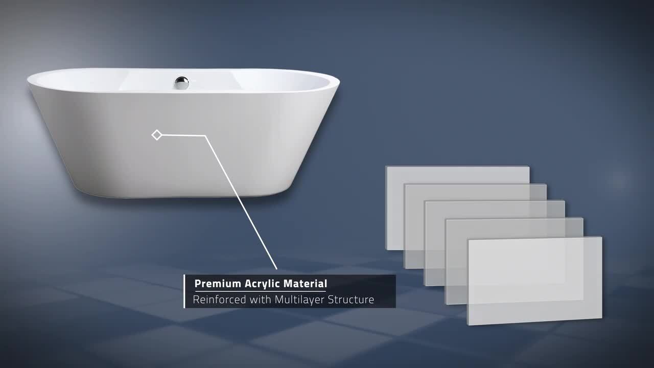 Vanity Art Colombes 67 in. Acrylic Flatbottom Freestanding Bathtub in Pure White