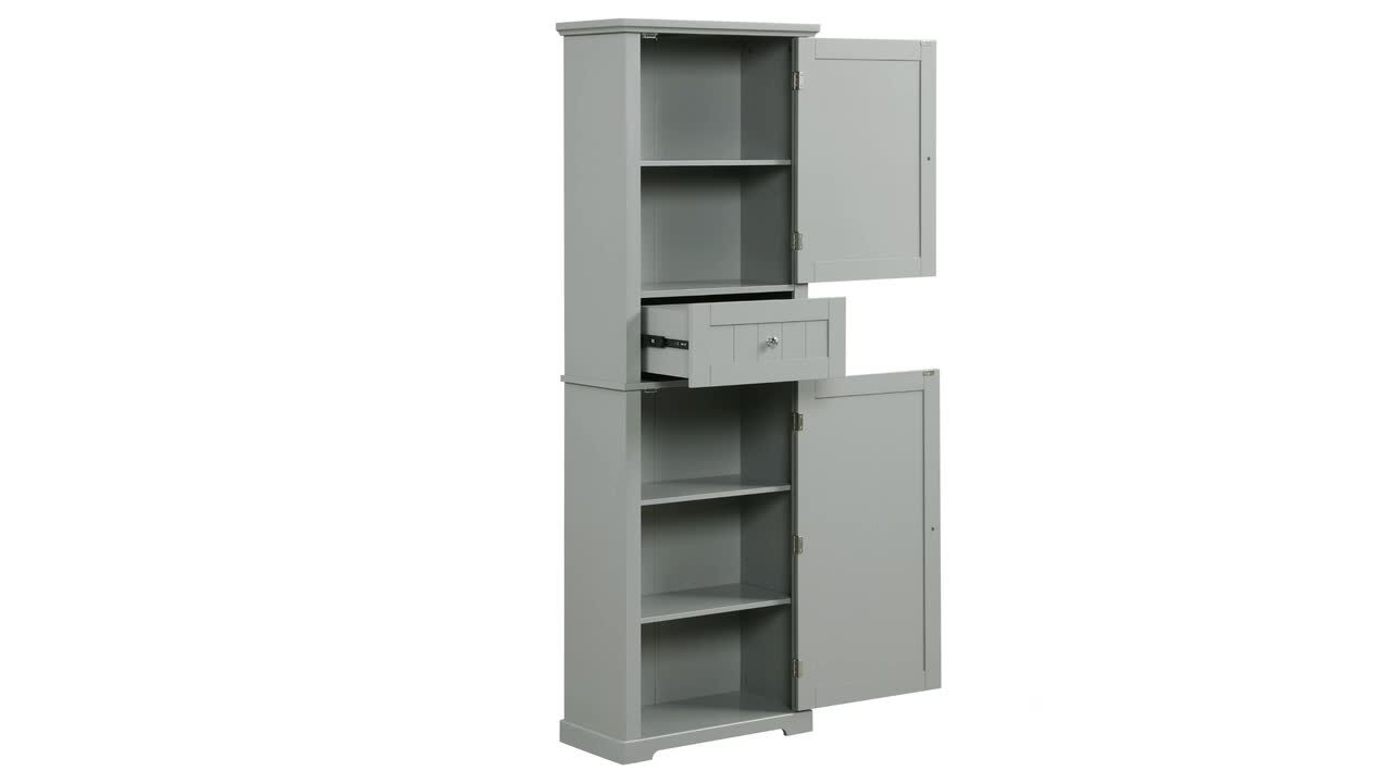 Qualler 22 in. W x 11 in. D x 67.3 in. H Gray Wood Linen Cabinet with  Drawer and Adjustable Shelf FSUCBY061E