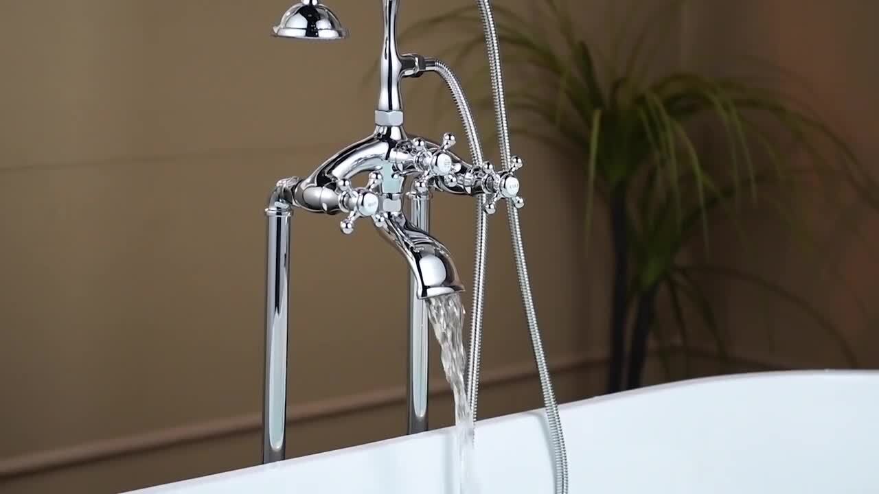 Traditional 3-Handle Claw Foot Freestanding Tub Faucet with Handshower Combo Set in Chrome Traditional 3-Handle Claw Foot Freestanding Tub Faucet with Handshower Combo Set in Chrome