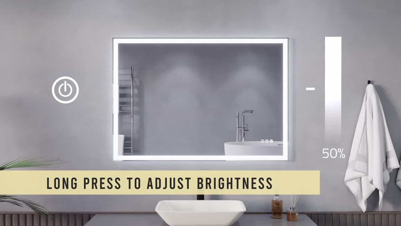 ANZZI 40 in. W x 28 in. H Rectangular Frameless LED Front