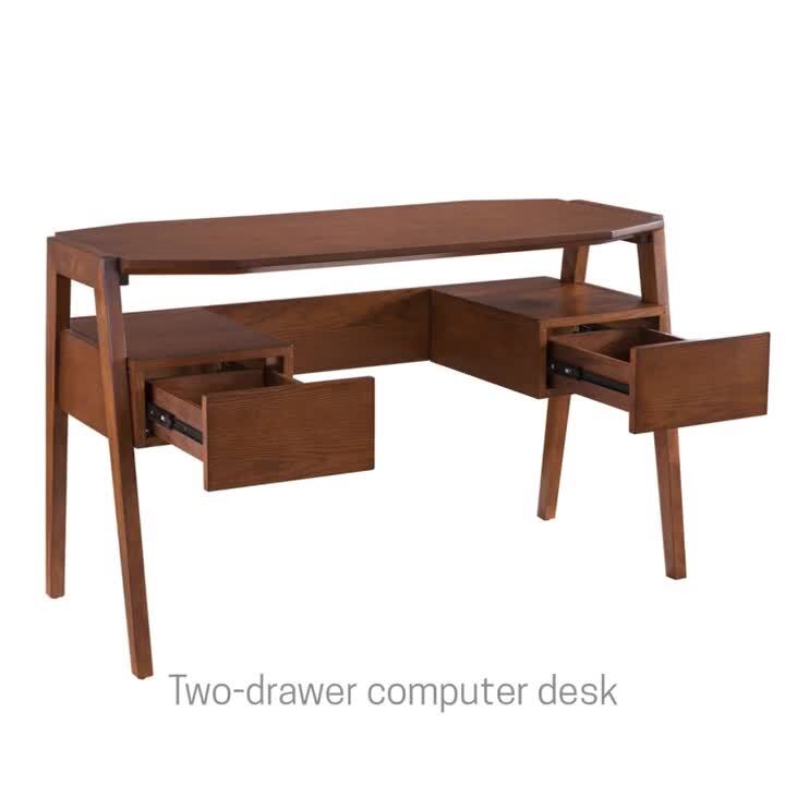 Welwick Designs 46 Fluted Drawer Composite Writing Desk - Dark Walnut/Solid Black