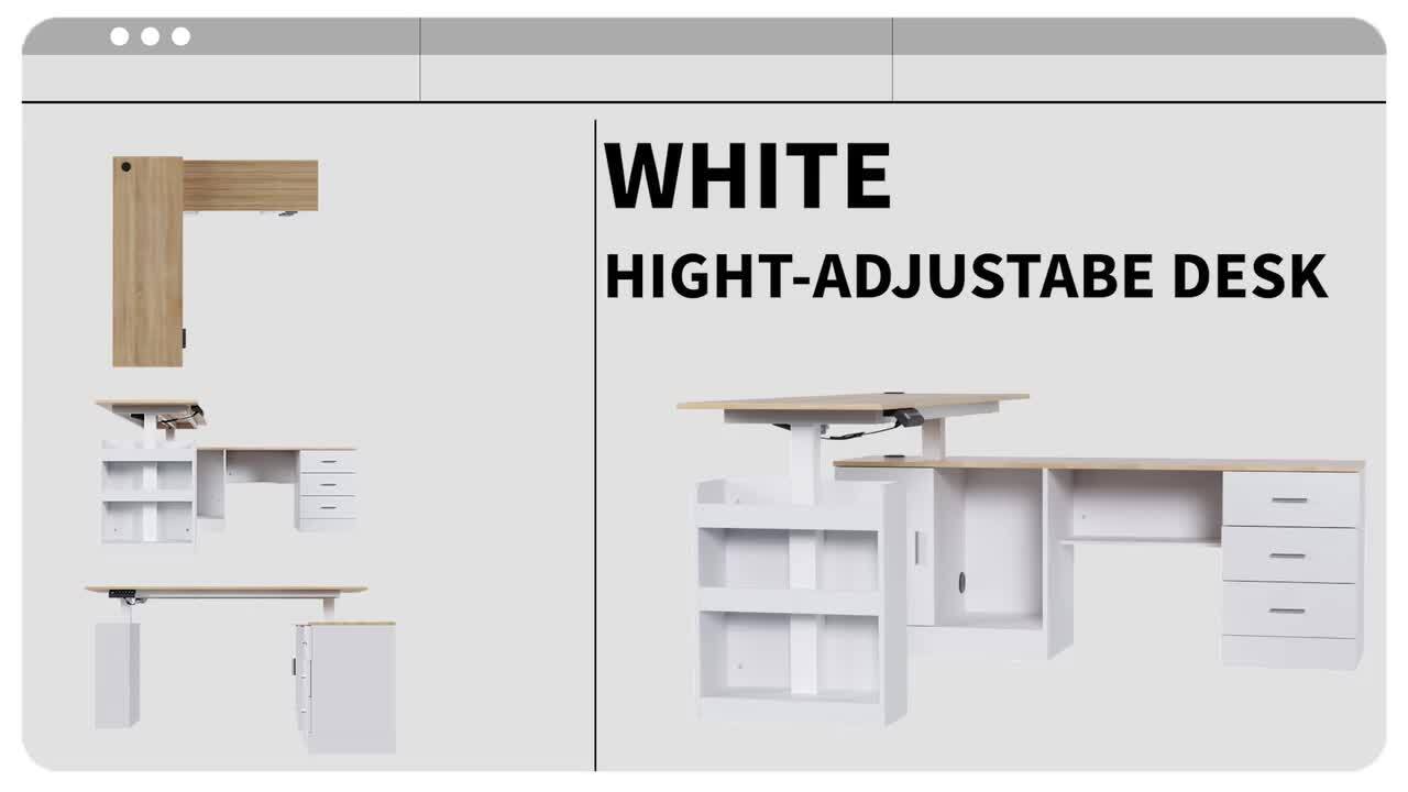 FUFU&GAGA 63 in. W L- Shaped Adjustable Height Desk Ergonomic