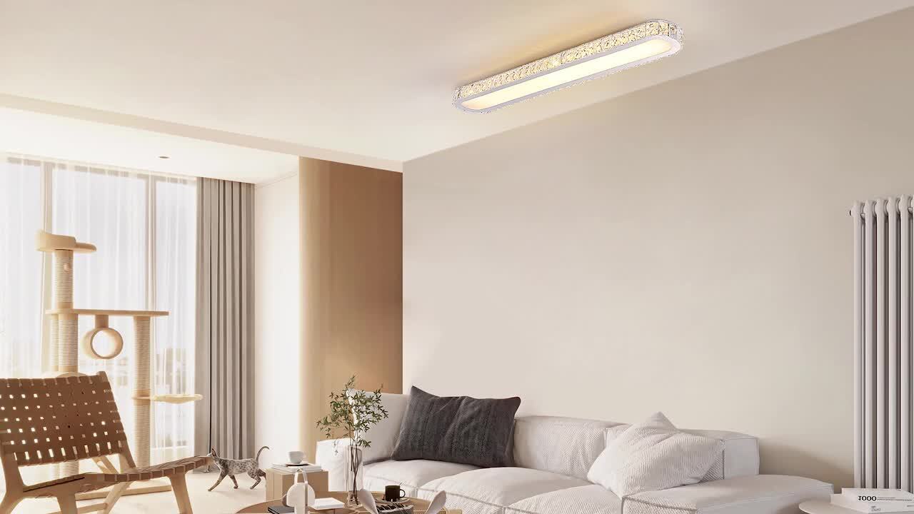 Genoci 39.37 in. 48-Watt Modern Chrome Crystal Dimmable Integrated