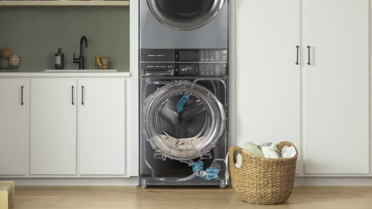 Integrated stacked washer store and dryer