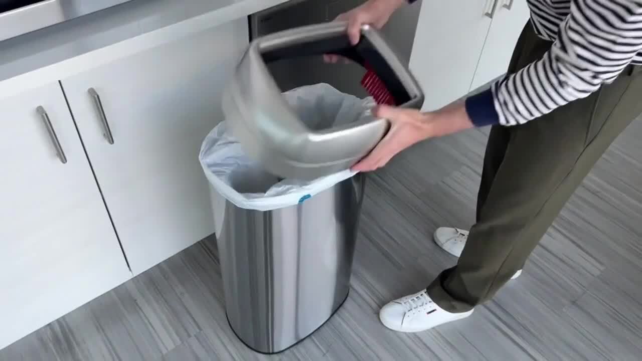 16 Gal. / 61 Liter Stainless Steel Round Open Top Household Metal Trash Can with Dual Odor Filters - Thumbnail 2