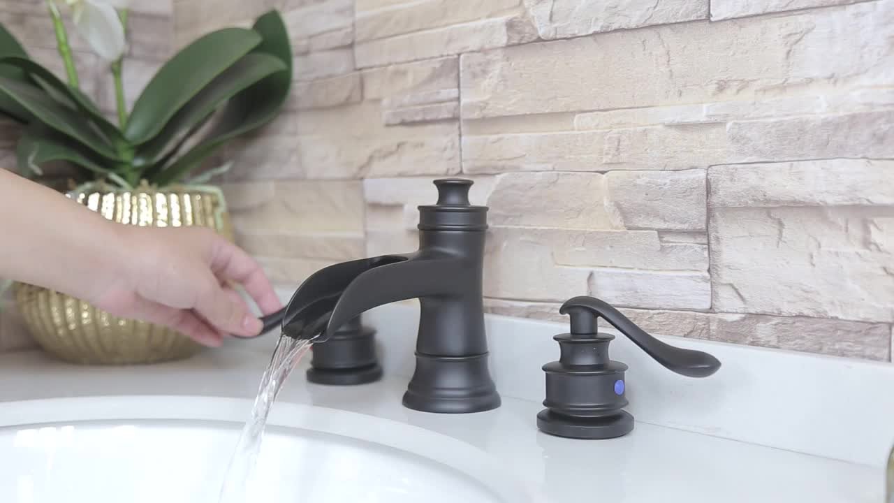 BWE 8 in. Waterfall Widespread 2-Handle Bathroom Faucet With Pop