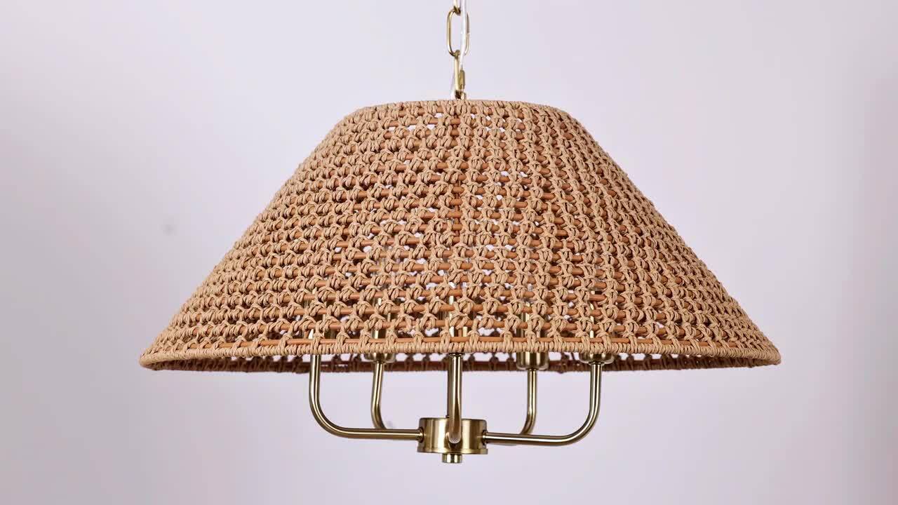 LamQee 21.6 in. 4-Light Black Bohemian Natural Rattan