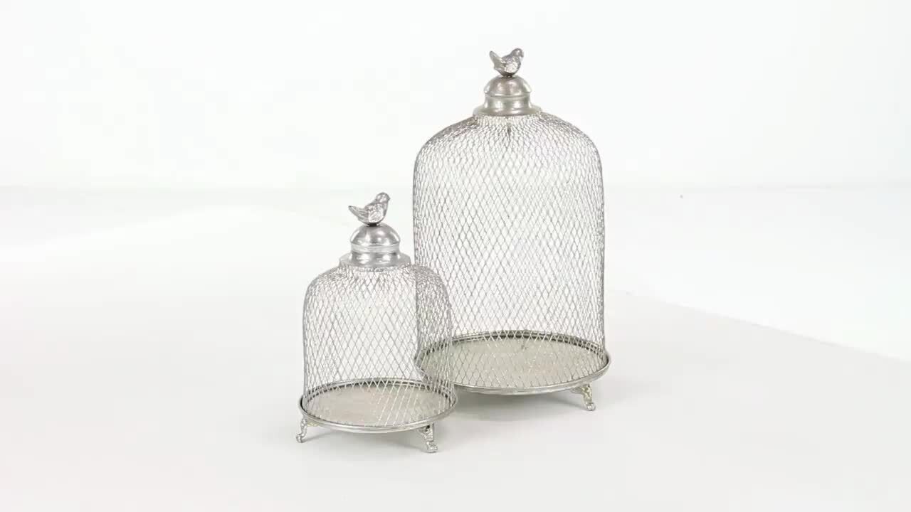 Litton Lane Silver Metal Cage Style Cloche Decorative Bird Litton Lane Silver Metal Cage Style Cloche Decorative Bird