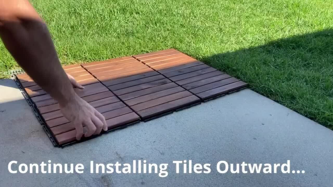 12 in. x 12 in. Outdoor Checker Pattern Square Wood Interlocking Flooring Deck Tiles in Brown (Pack of 30 Tiles)