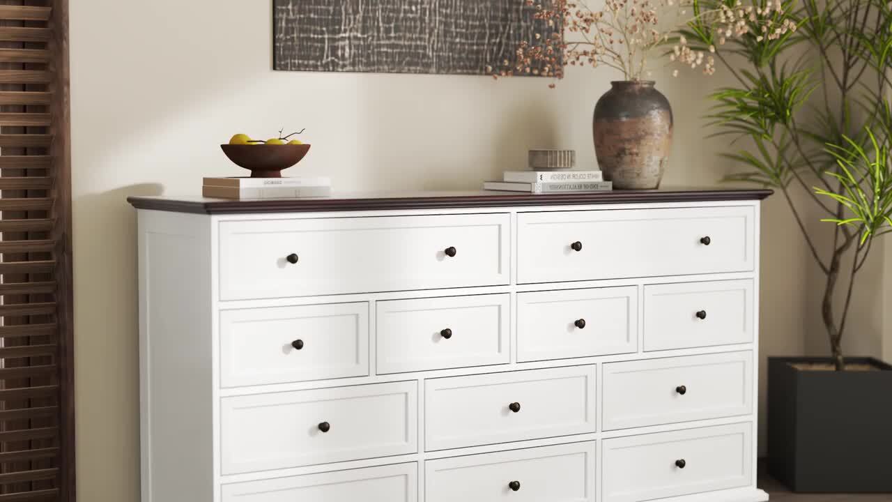 FUFU&GAGA 12-Drawer White Wood Dresser Storage Cabinet Vintage