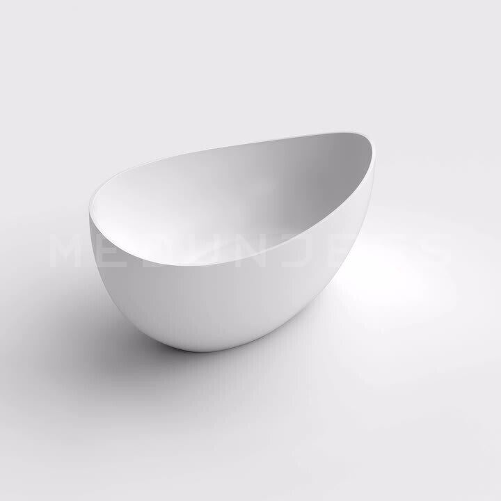 63 in. x 38.5 in. Wave Stone Resin Solid Surface Flatbottom Freestanding Soaking Bathtub in Matte White