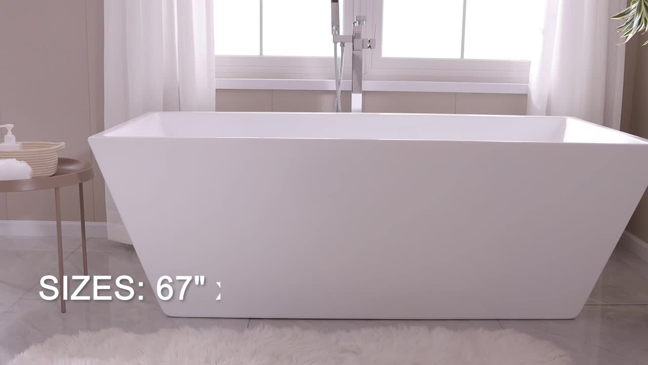 Vanity Art Nantes 67 in. x 30 in. Acrylic Freestanding Soaking Bathtub with Center Drain in White/Matte Black Vanity Art Nantes 67 in. x 30 in. Acrylic Freestanding Soaking Bathtub with Center Drain in White/Matte Black