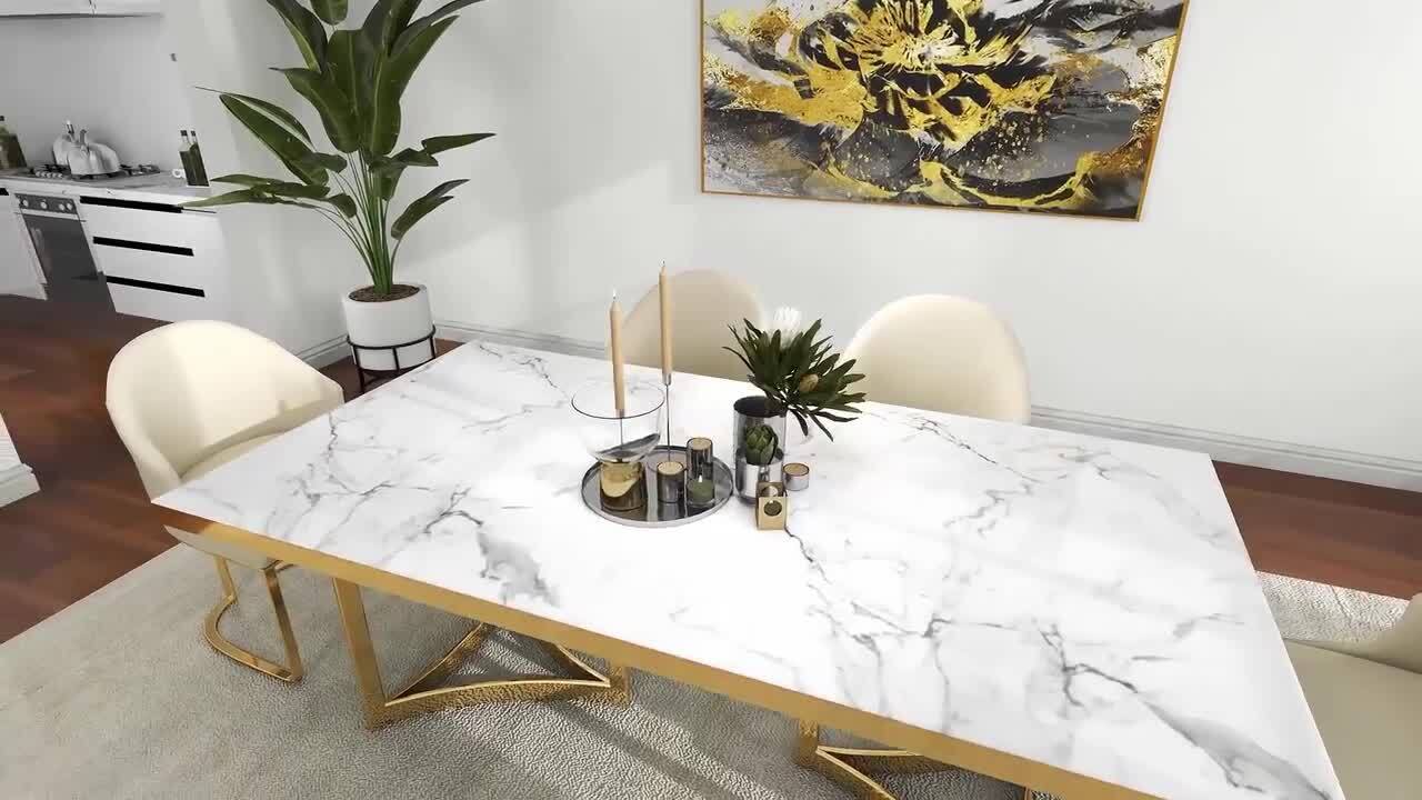 FORCLOVER 71 in. Rectangular Luxury White Marble Modern Dining Table w/Gold  Stainless Legs for Kitchen and Dining Room (Seats 8) MONMUCF-05 - The Home  Depot