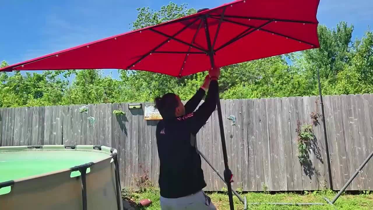 best offset patio umbrella 2018 Choice Products 10ft Hanging Outdoor Market w/ Easy Tilt Adjustment BestChoiceProductsWoodgrainPattern10ft3-TierSolarPatioUmbrellaw/24LEDLightsTilt-SkyBlue simply step on the Size:110CM Air Filter Coleman Mini