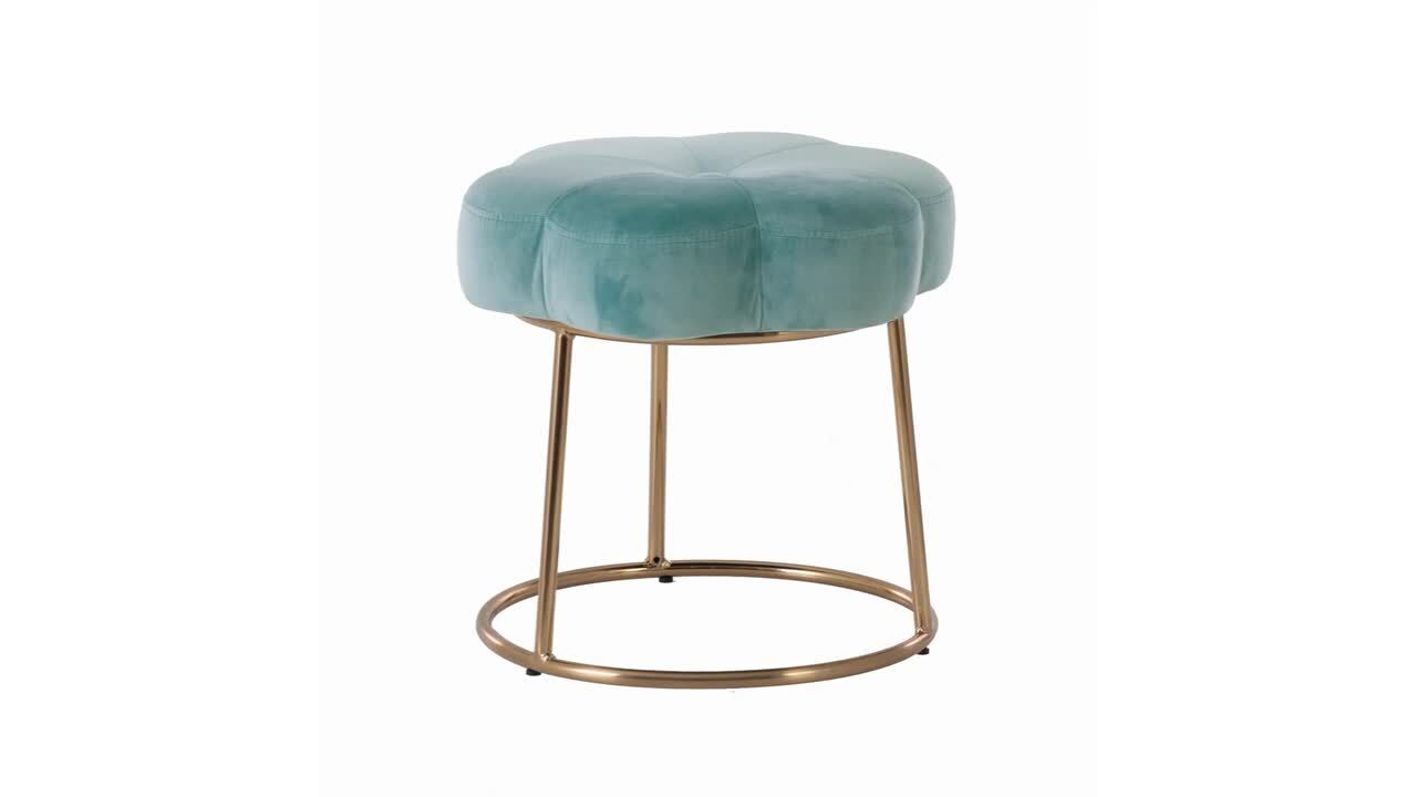 Vanessa Teal Blue and Gold Metal 17.75 in. Tall Makeup Vanity Stool