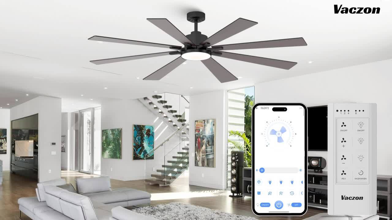 Vaczon 72 in. Indoor Integrated LED Matte Black 6-Speed Ceiling