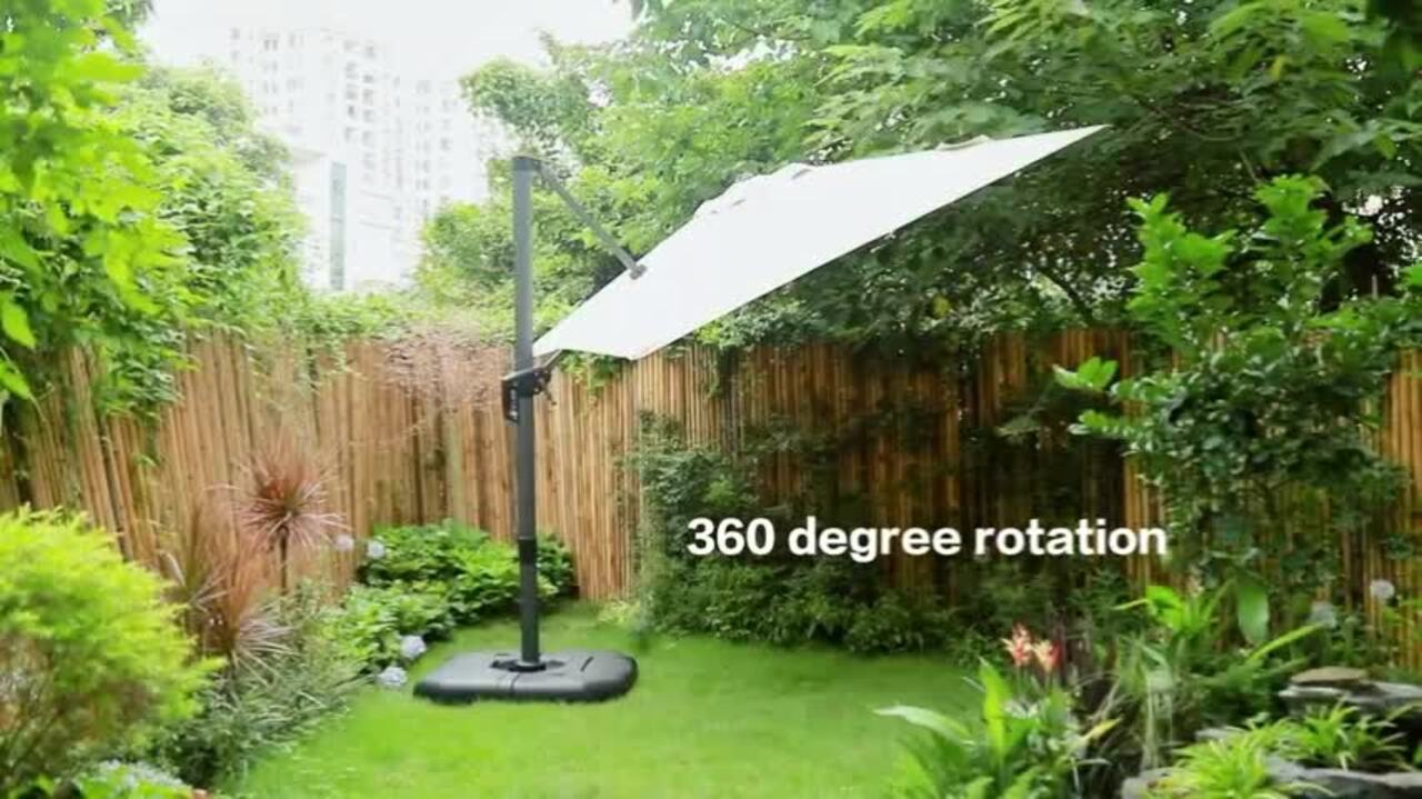 PURPLE LEAF 10 ft. Octagon Aluminum UV-Resistant Outdoor Cantilever Offset 360 Rotation Patio Umbrella with Base, Beige PURPLE LEAF 10 ft. Octagon Aluminum UV-Resistant Outdoor Cantilever Offset 360 Rotation Patio Umbrella with Base, Beige