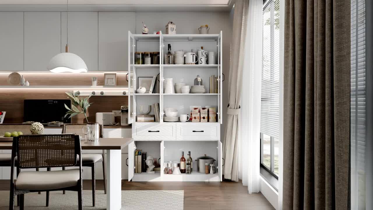 FUFU&GAGA White Wood Storage Cabinet With Adjustable Shelves