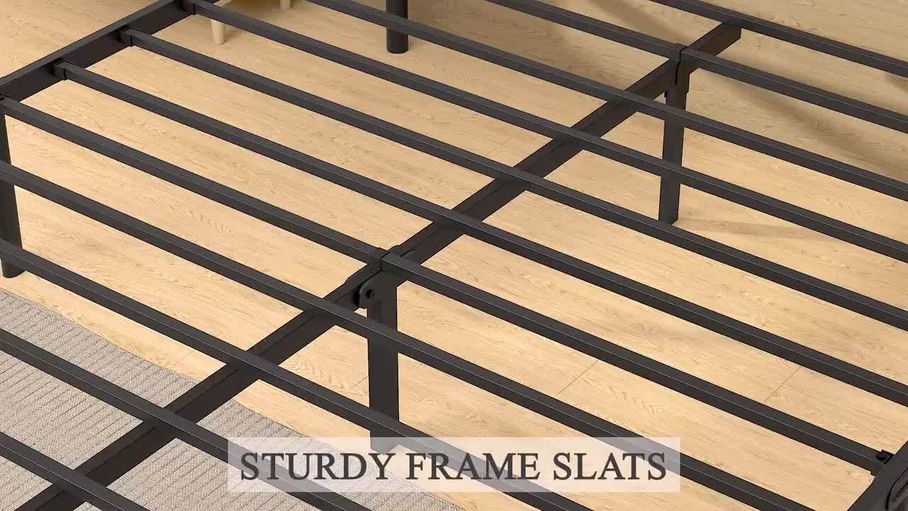 VECELO Bed Frame Black Metal Frame Queen Platform Bed with VECELO Bed Frame Black Metal Frame Queen Platform Bed with
