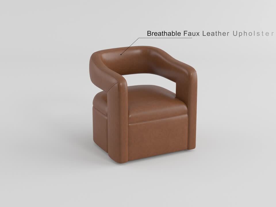 Lazzara Hammond Faux Leather Upholstery Camel Swivel Arm Chair