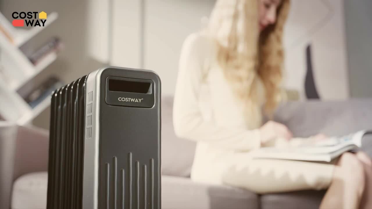 Costway 1500W Oil-Filled Radiator Heater Portable Electric Space Heater 3  Heat Settings 