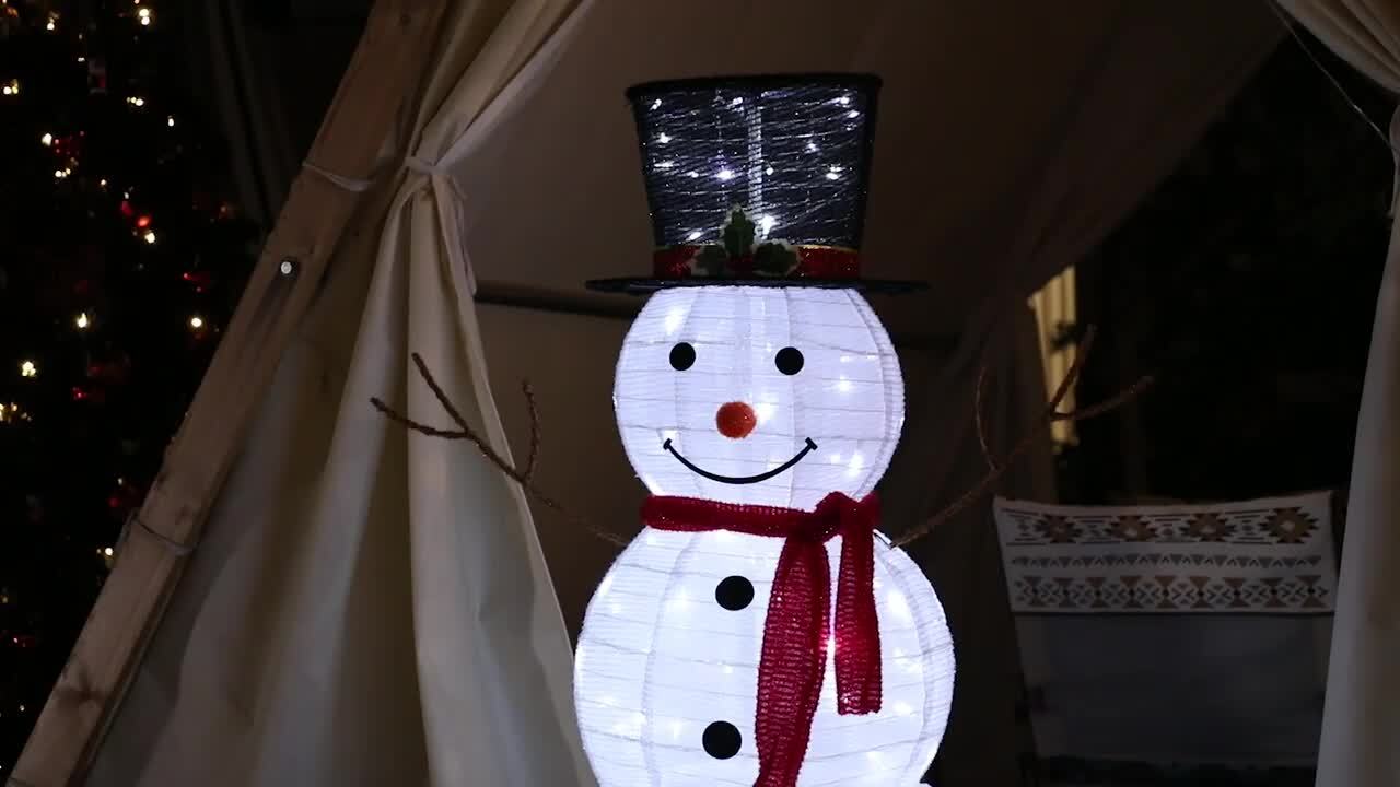 5ft Outdoor Lighted Pop-Up Snowman, Large Outdoor Christmas Decorations w/  200 LED Lights, Hat, Scarf, Multicolored Lights - On Sale - Bed Bath \u0026  Beyond - 39008913, image size:1280x720