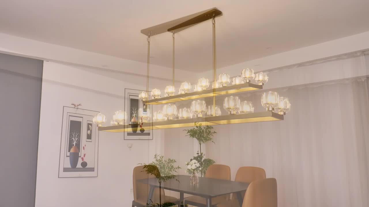 PUYRNF 72 in. 14-Lights Gold Rectangular Chandelier, Modern Large Kitchen  Chandelier, for Living Room, Bedroom, Dining Room TYL72FXGD, image size:1280x720