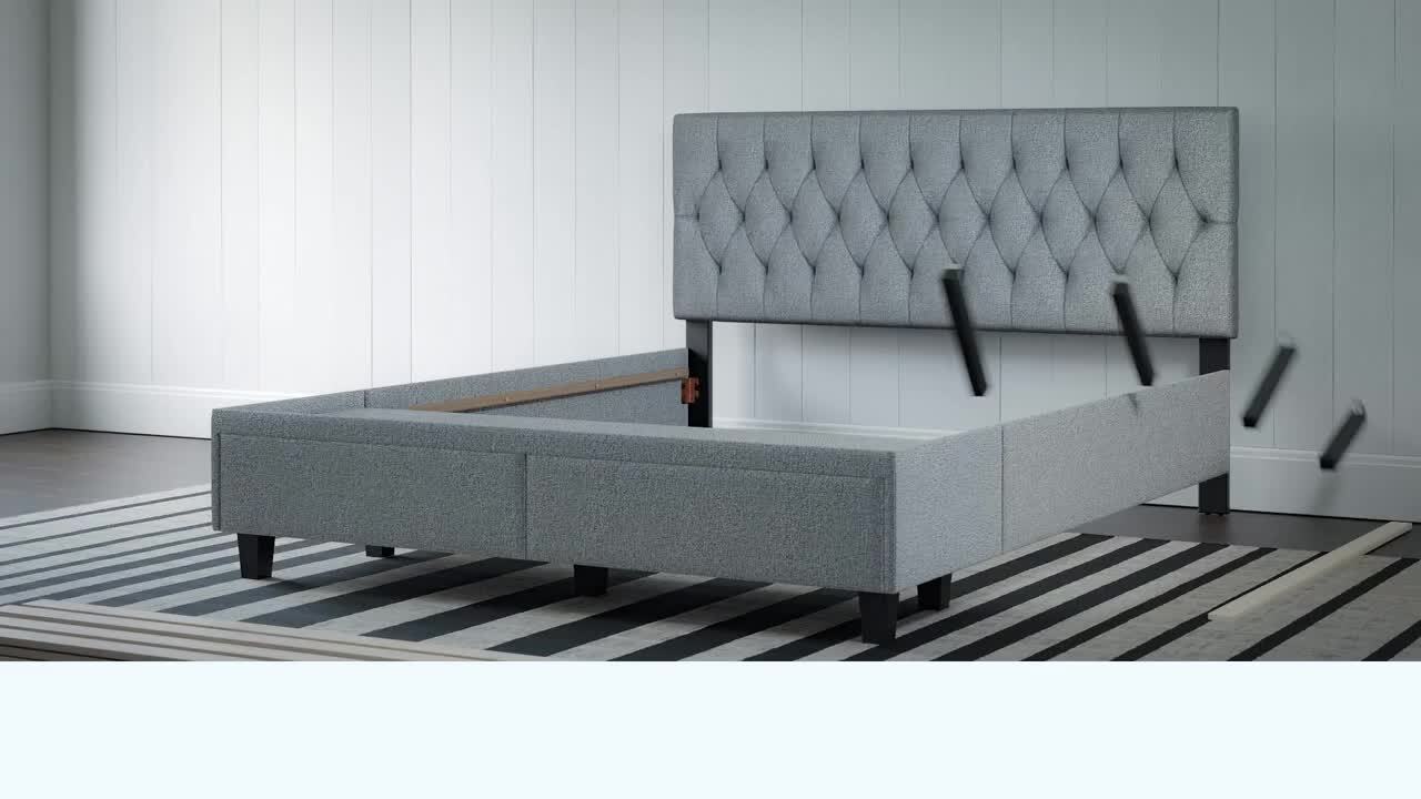 Brookside Anna Upholstered Charcoal Queen Bed with Drawers BSQQCH04D2SB