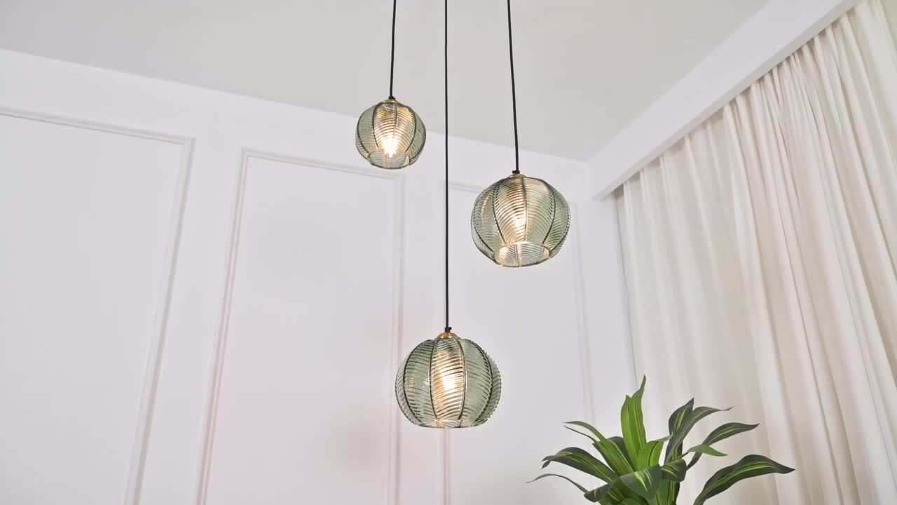 LIGHTOP 吊下シャンデリア GEM-6929 ZHLWIN Home Lighting 7. 87in. 3-Light Gray Green-3Y Glass Globe