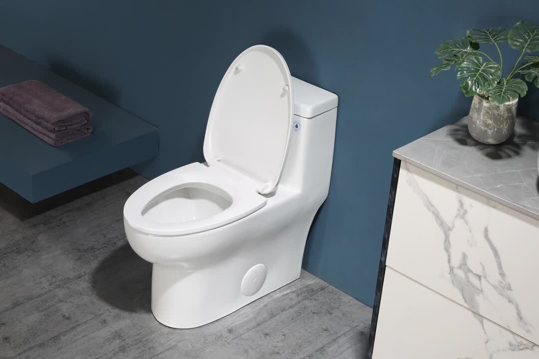 1-Piece 1.28 GPF High Efficiency Single-Flush Elongated Skirted Toilet All-in-One Toilet in White Seat Included 1-Piece 1.28 GPF High Efficiency Single-Flush Elongated Skirted Toilet All-in-One Toilet in White Seat Included