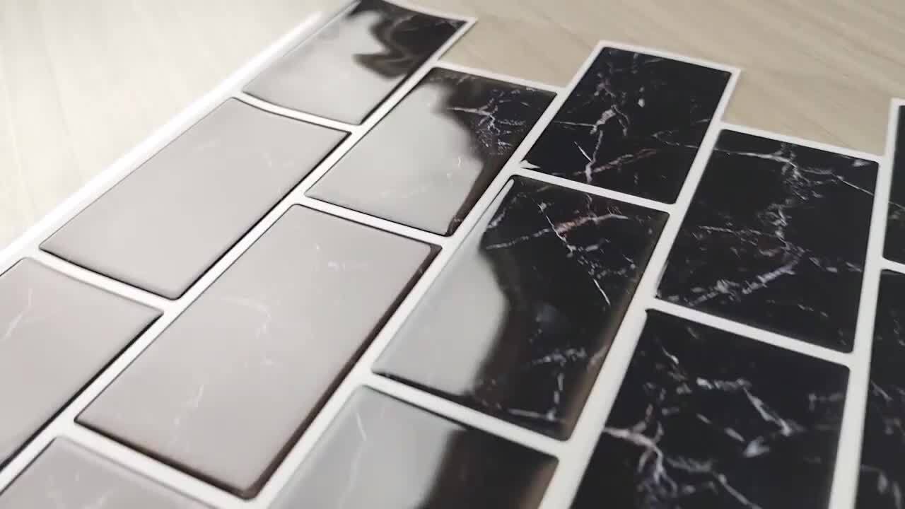 Vsmile Peel and Stick Black Irregular Cracks Backsplash Tile 12 in