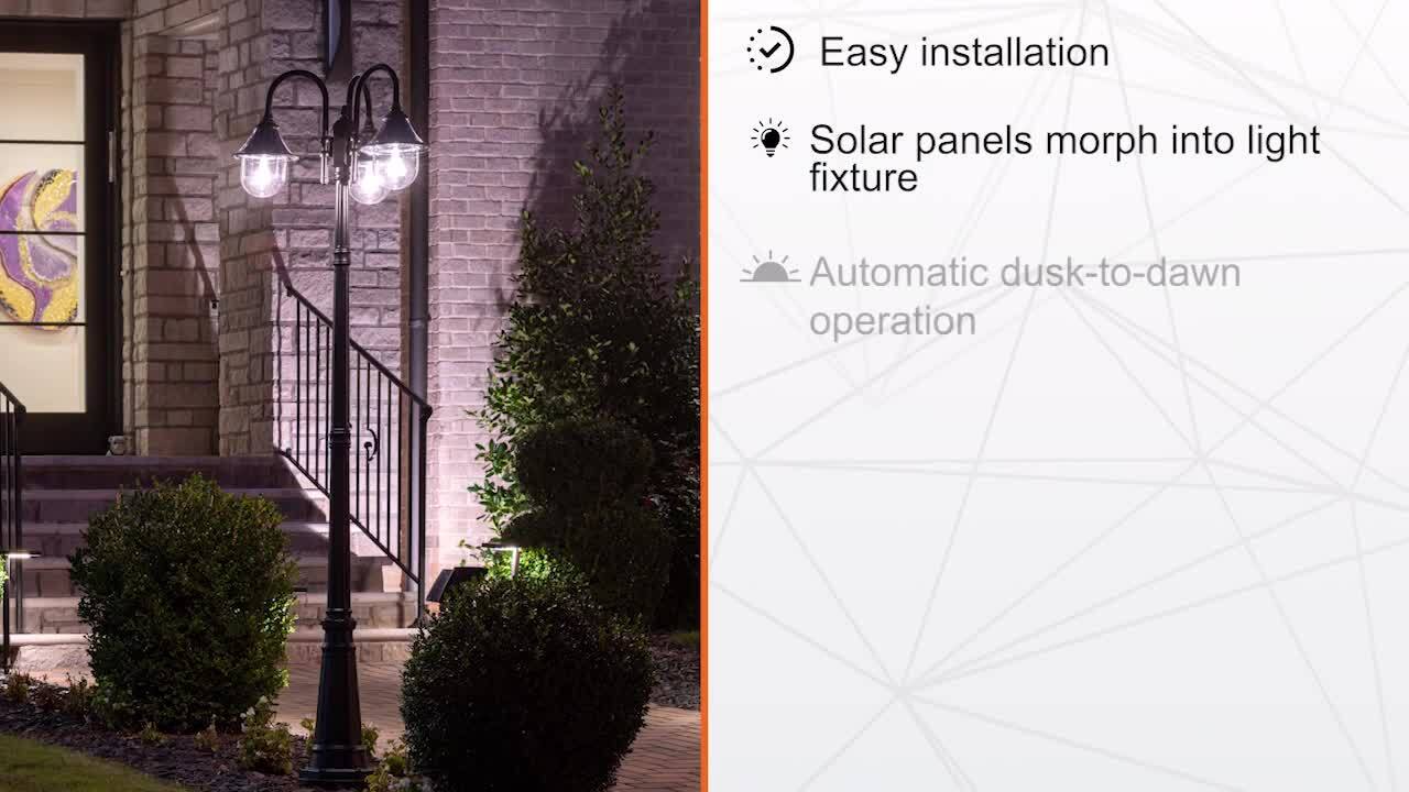 GAMA SONIC Orion 3-Light Black Modern Outdoor Solar Lamp Post